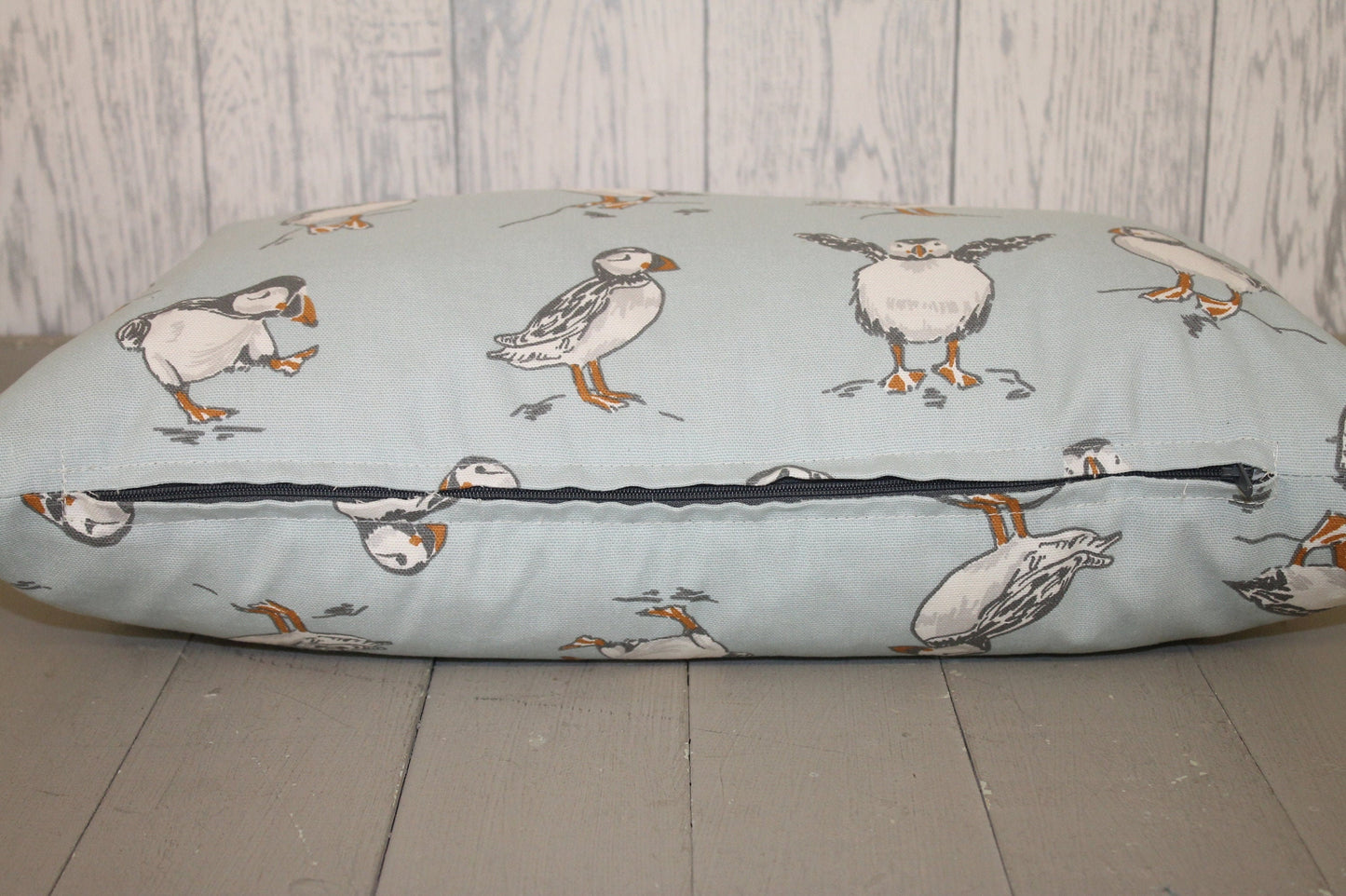 Nautical Puffin Themed Double sided Cushion - 20&quot;x12&quot;oblong/ lumbar Cushion Beach Coastal bird themed - Throw Cushion-Scatter Sofa Cushion