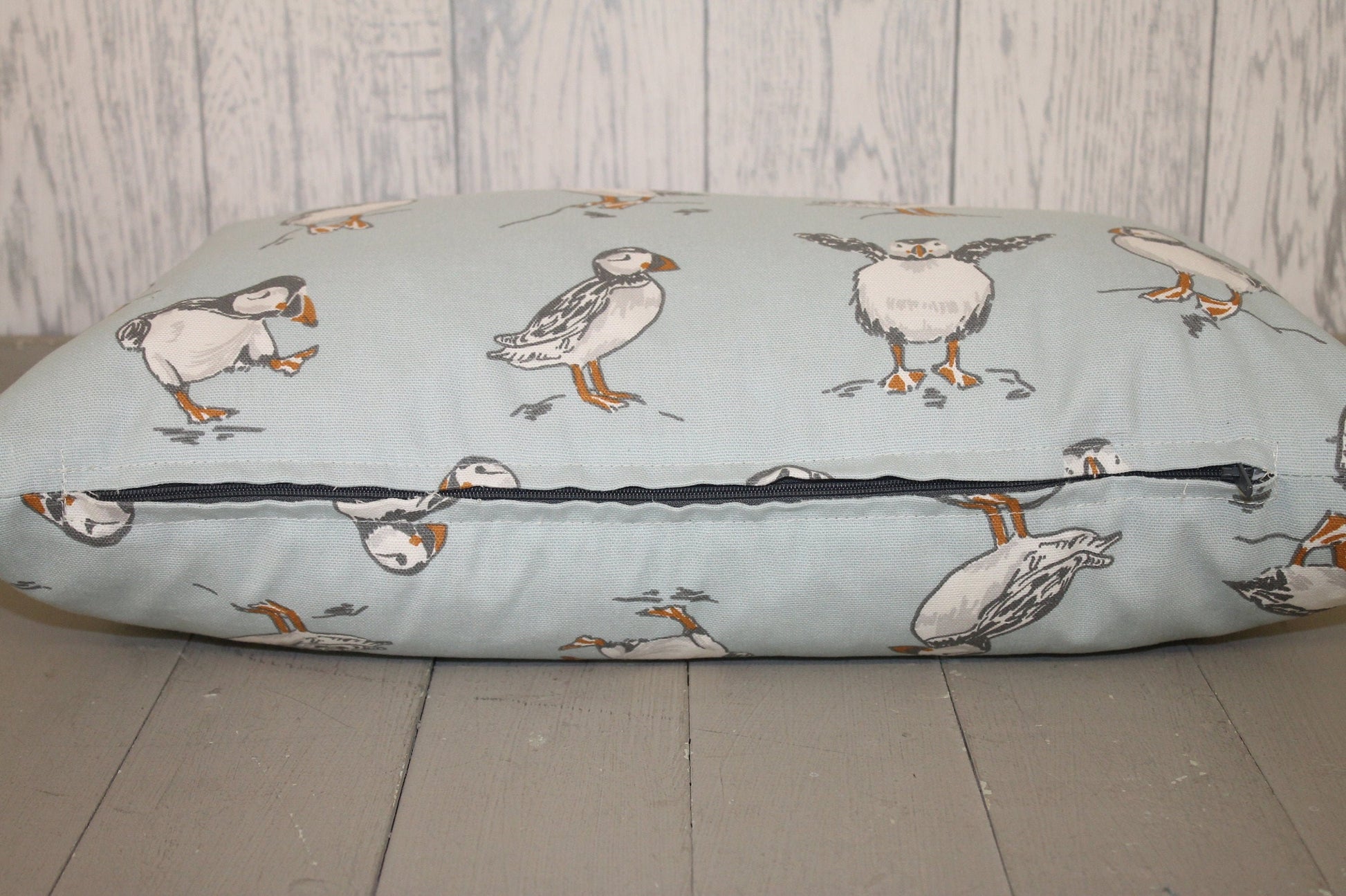 Nautical Puffin Themed Double sided Cushion - 20&quot;x12&quot;oblong/ lumbar Cushion Beach Coastal bird themed - Throw Cushion-Scatter Sofa Cushion