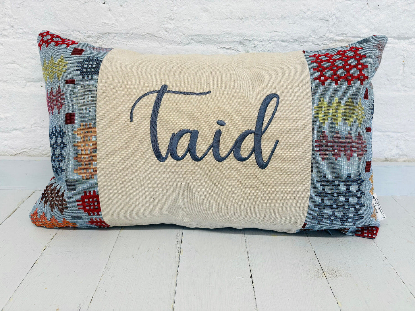 Welsh Blanket style fathers Day Cushion-Personalised Cushion- Quote Cushion-welsh tapestry style long cushion.