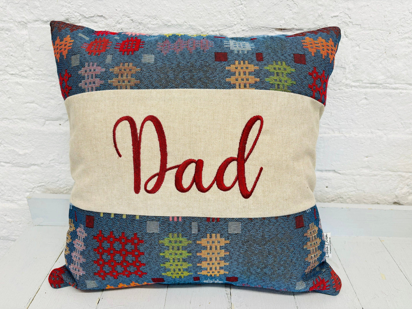 Welsh Blanket style Father’s Day Cushion-Personalised Cushion- Quote Cushion-welsh tapestry style 16&quot; Square cushion.