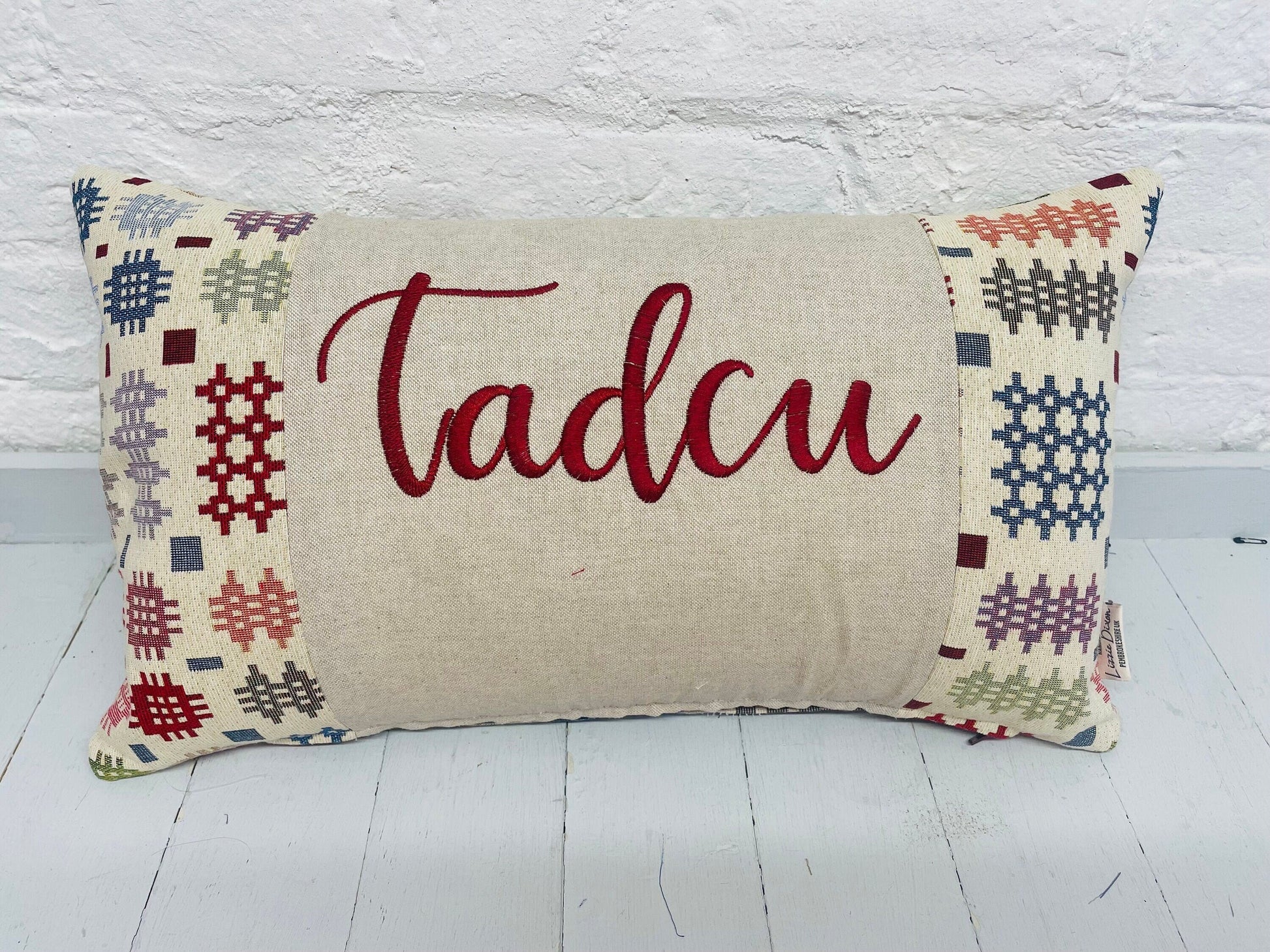 Welsh Blanket style fathers Day Cushion-Personalised Cushion- Quote Cushion-welsh tapestry style long cushion.