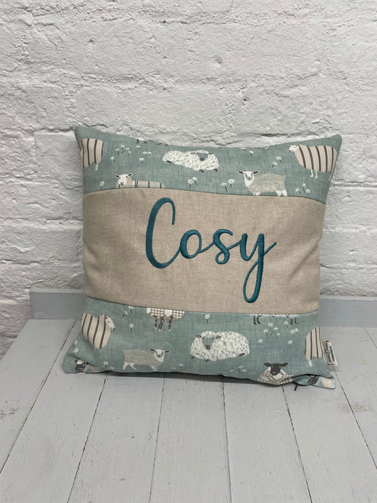 Cosy sheep decorative cushion- farm cushion, sheep 16” Square cushion , handmade Welsh sheep design , Cushion cover