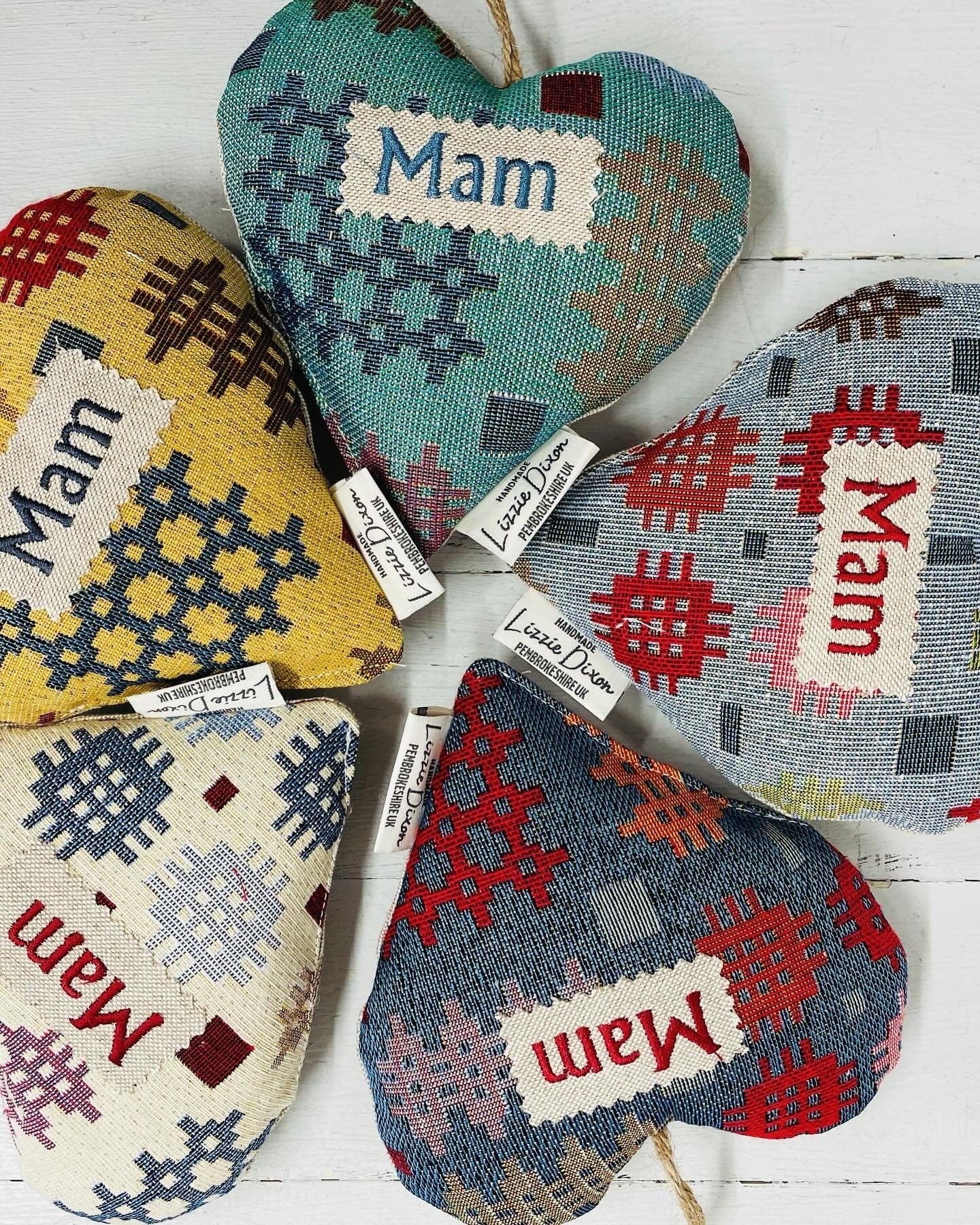 Mother&#39;s Day Decorative Hanging Heart- Mum Personalised Mother&#39;s Day Gift-Pale Blue Dotty and Floral Stuffed Lavender hanging Heart