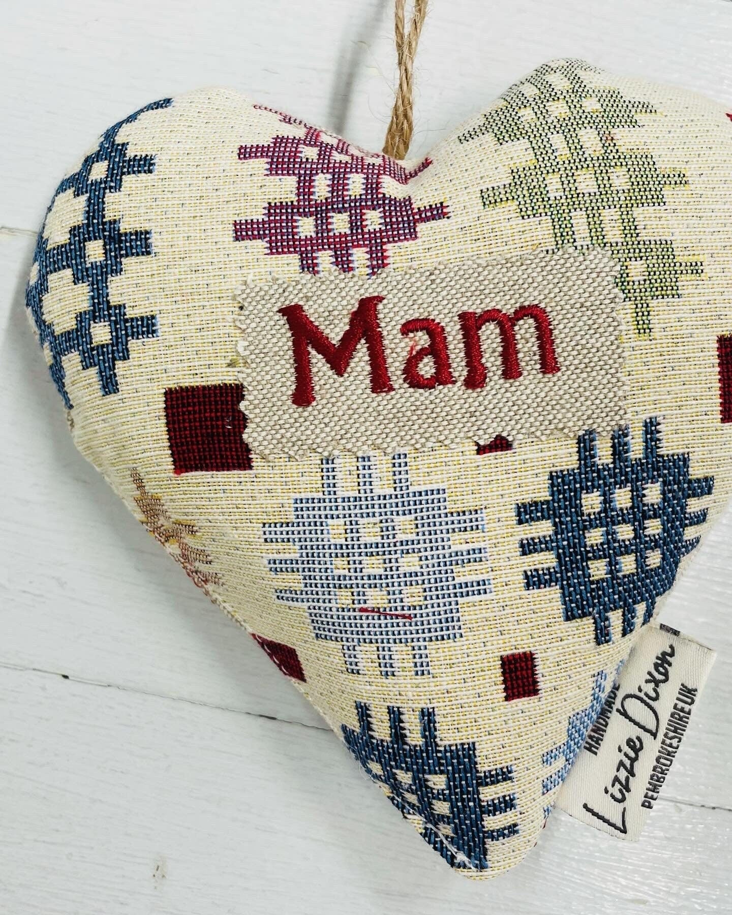 Mother&#39;s Day Decorative Hanging Heart- Mum Personalised Mother&#39;s Day Gift-Pale Blue Dotty and Floral Stuffed Lavender hanging Heart