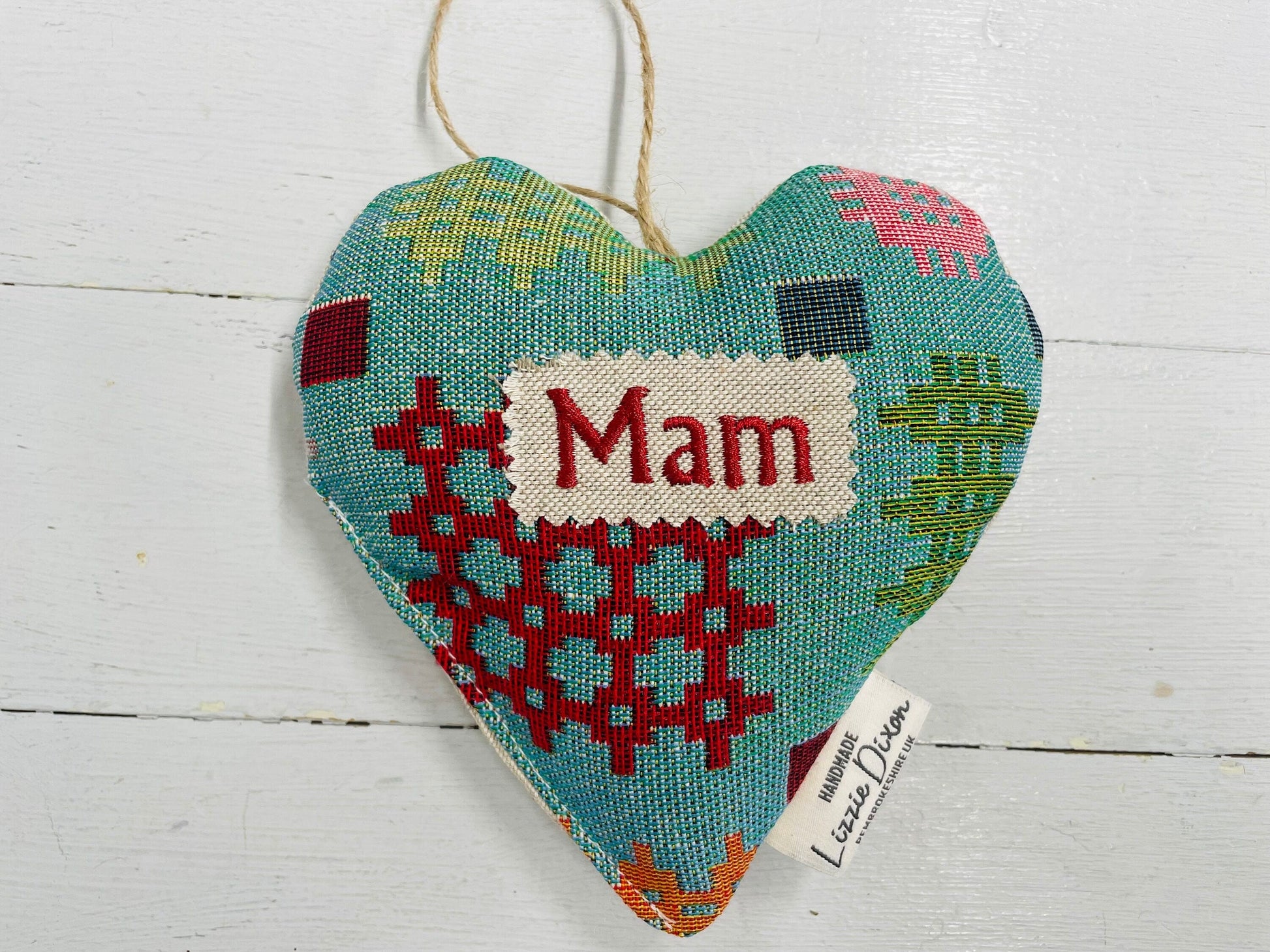 Mother&#39;s Day Decorative Hanging Heart- Mum Personalised Mother&#39;s Day Gift-Pale Blue Dotty and Floral Stuffed Lavender hanging Heart