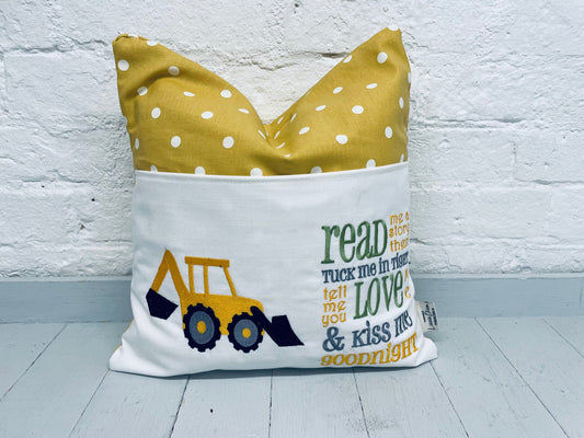 Digger with saying Children&#39;s Reading Book Cushion.