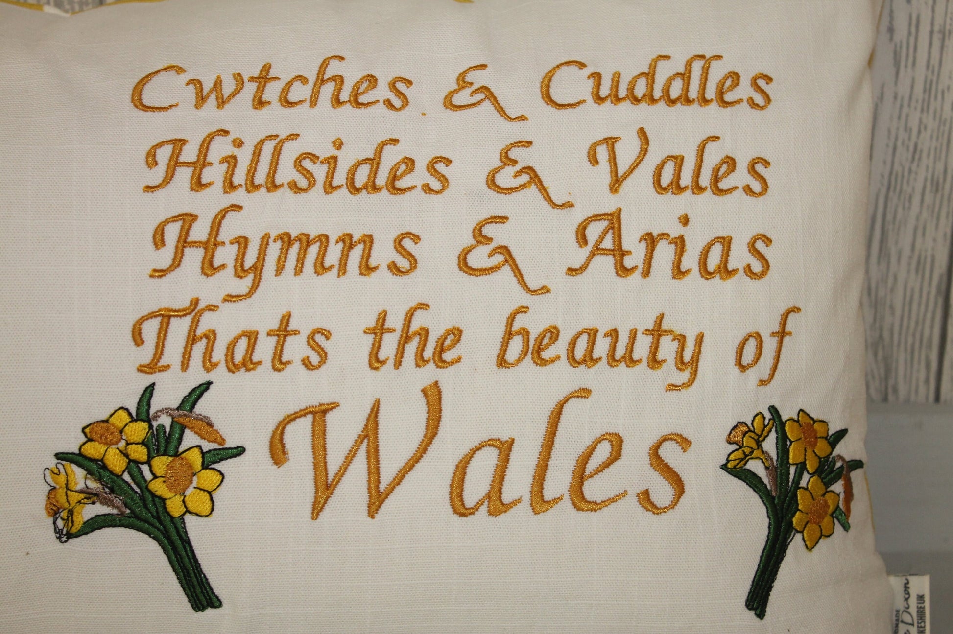 Cwtches and Cuddles Daffodli Cushion-Mustard Dotty and Cream