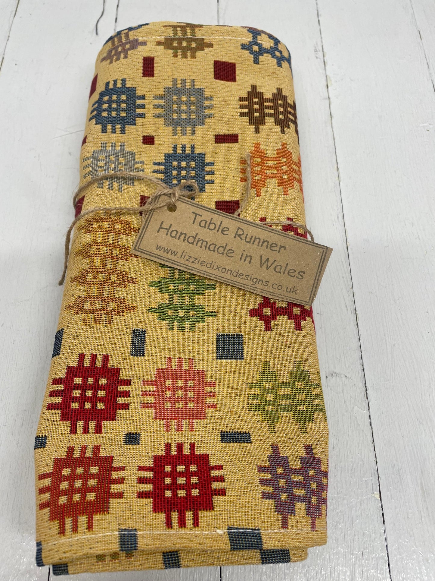 Mustard Welsh Blanket Table runner -Welsh Blanket Tapestry Table Runner