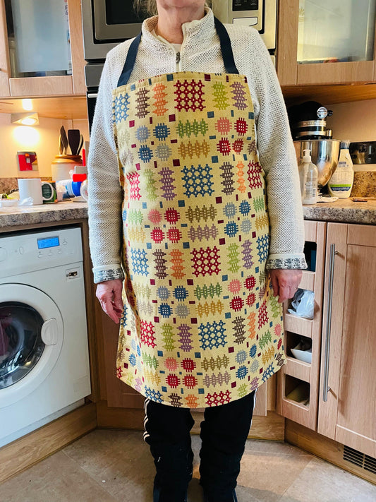 Mustard Welsh Blanket Tapestry fabric Apron.