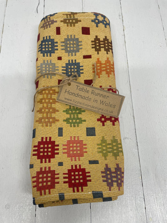 Mustard Welsh Blanket Table runner -Welsh Blanket Tapestry Table Runner