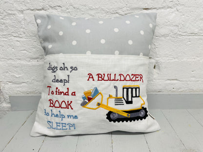 Book Cushion-Children's Reading Pillow~Personalised Cushion with Pocket-Cute little Boy reading Pillow~Book Lovers Gift~Travel Pillow-