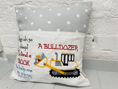 Book Cushion-Children's Reading Pillow~Personalised Cushion with Pocket-Cute little Boy reading Pillow~Book Lovers Gift~Travel Pillow-
