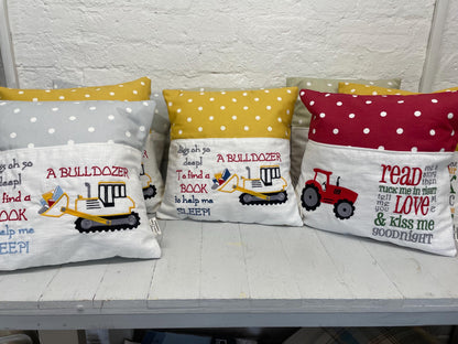 Book Cushion-Children's Reading Pillow~Personalised Cushion with Pocket-Cute little Boy reading Pillow~Book Lovers Gift~Travel Pillow-