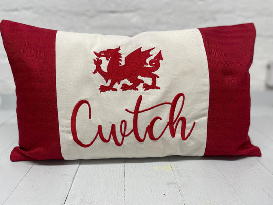 Red Dotty Welsh Dragon Cwtch long Panel cushion