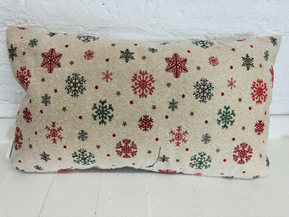 Christmas Robin ,fluffy Robin embroidered cushion Nadolig Llawen -Luxe Snowflake with Gold thread Tapestry