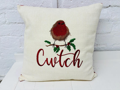 16" Robin Cushion . Cream and Red Cushion.