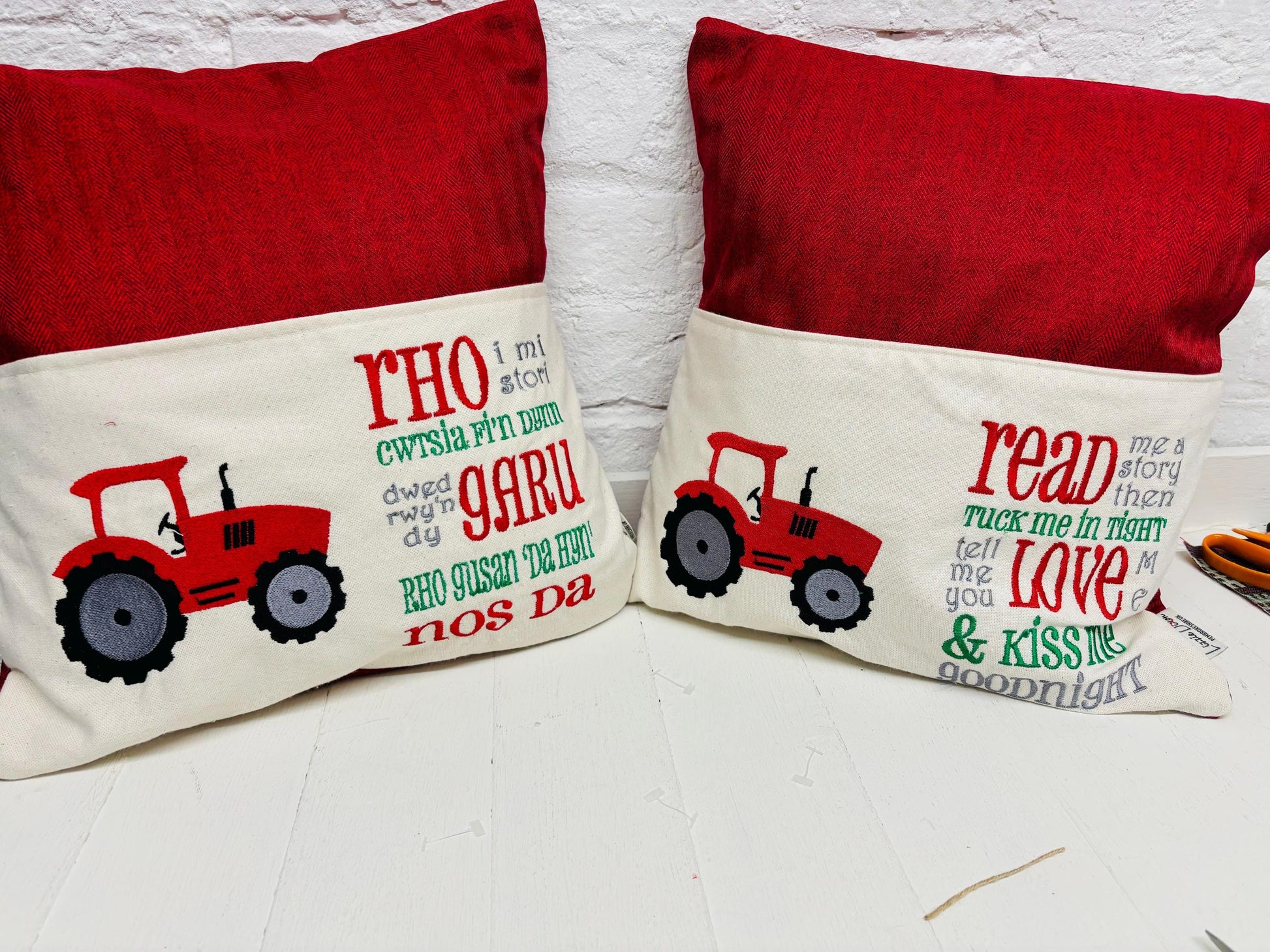 Book Cushion-Children's Reading Pillow~Personalised Cushion with Pocket-Red tractor reading Pillow~Book Lovers Gift~Travel Pillow-