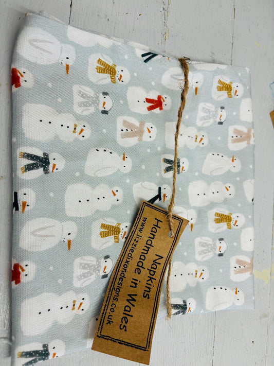 Christmas Napkins - Festive table- Father Christmas and Christmas Trees, Handmade festive Napkins - Fabric Napkins