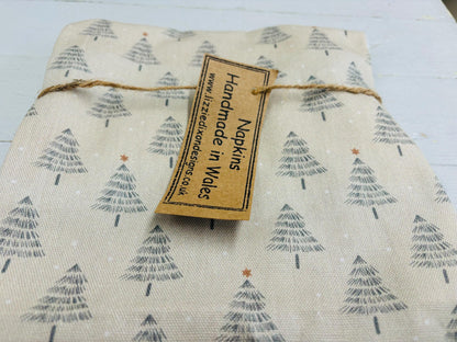 Christmas Napkins - Festive table-Christmas Trees, Handmade festive Napkins - Fabric Napkins