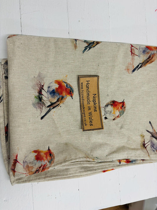 Christmas Napkins - Festive table- Father Christmas and Christmas Trees, Handmade festive Napkins - Fabric Napkins