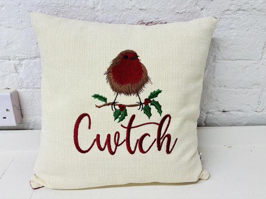 16" Robin Cushion . Cream and Red Cushion.