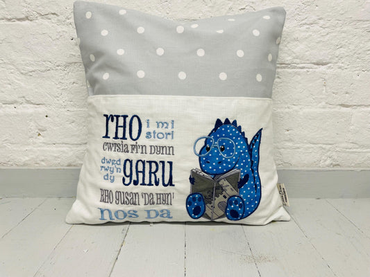 Children’s Book Cushion-Children's Reading Pillow~Personalised Cushion with Pocket-Cute Dino reading Pillow~Book Lovers Gift~Travel Pillow-