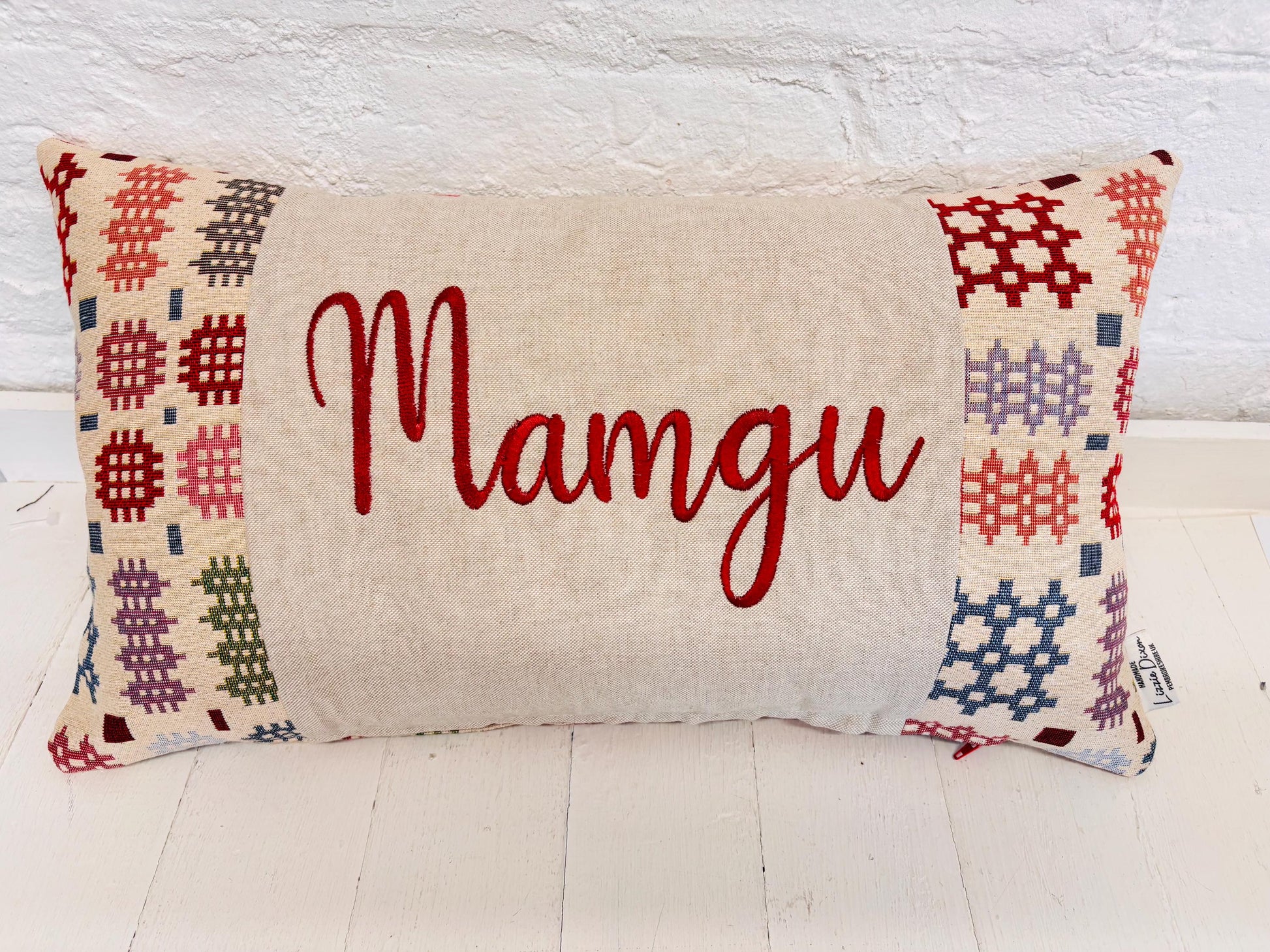 Welsh Blanket Mother's Day long 20 x 12” Personalised Cushion, Gift for Mum.
