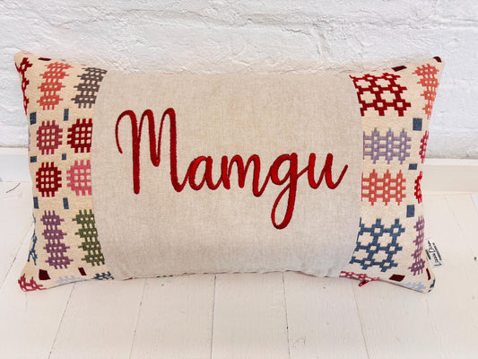 Welsh Blanket Mother's Day long 20 x 12” Personalised Cushion, Gift for Mum.