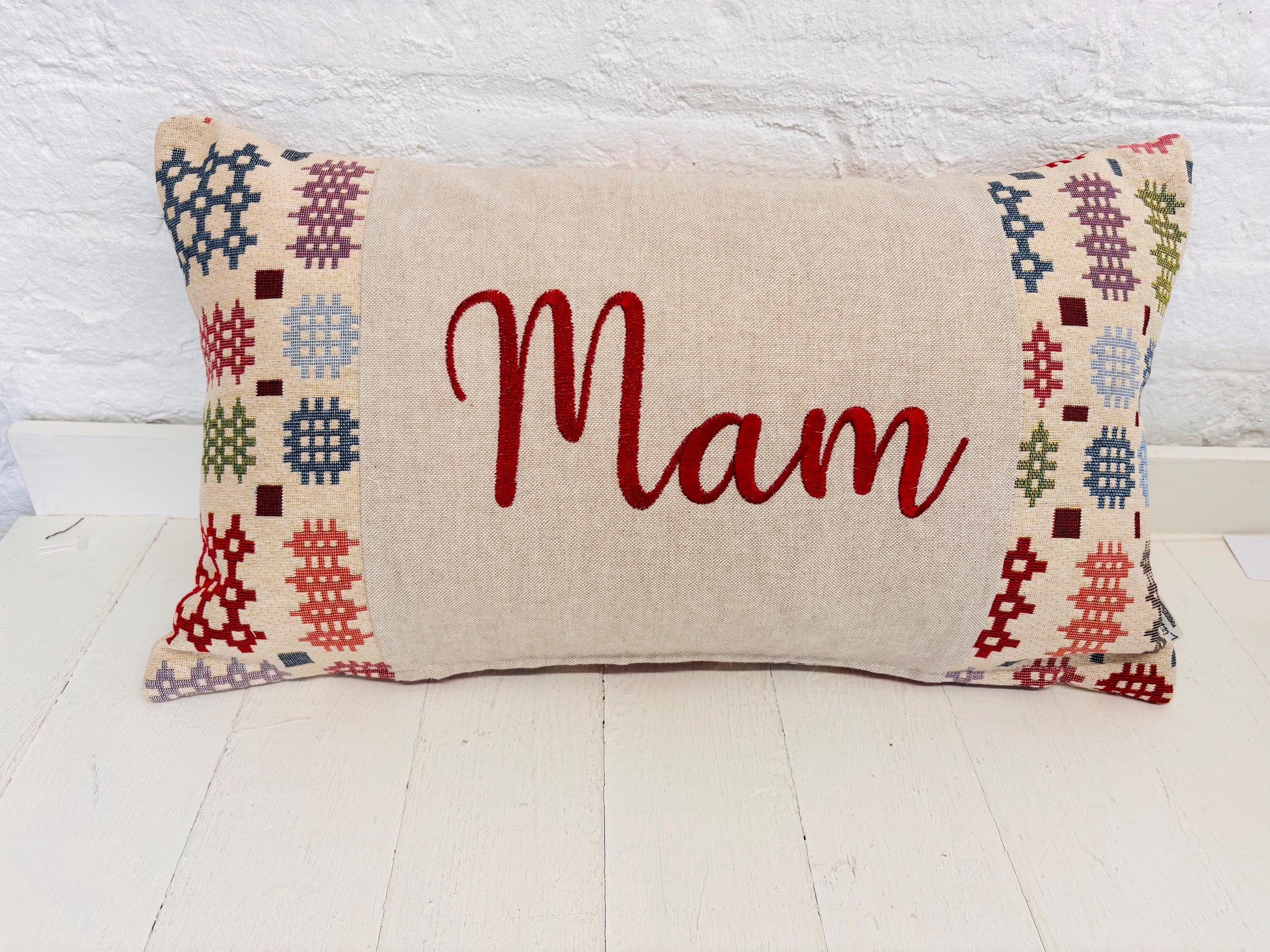 Welsh Blanket Mother's Day long 20 x 12” Personalised Cushion, Gift for Mum.