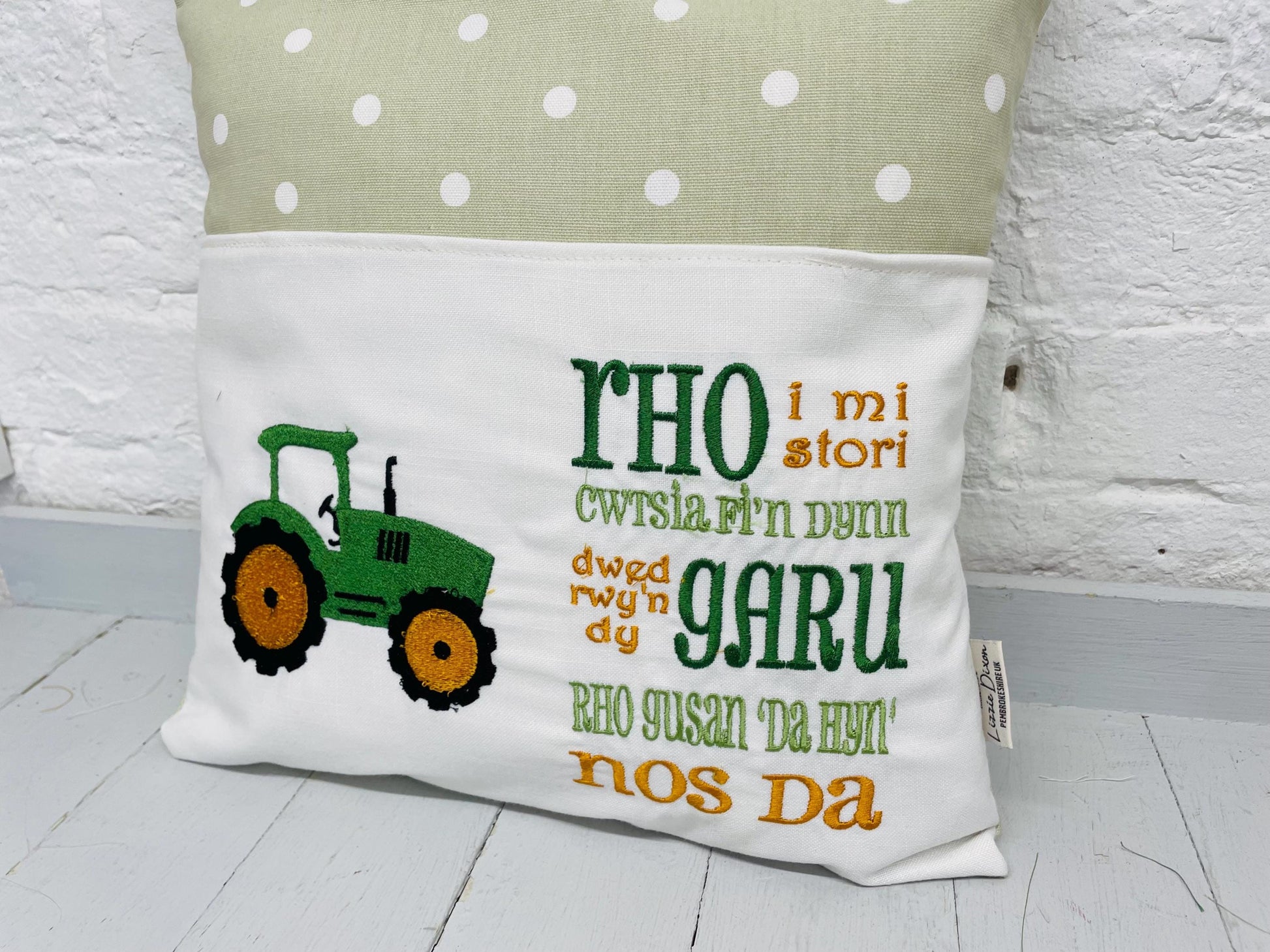 Book Cushion-Children's Reading Pillow~Personalised Cushion with Pocket-Green Tractor Pillow~Book Lovers Gift~Travel Pillow-