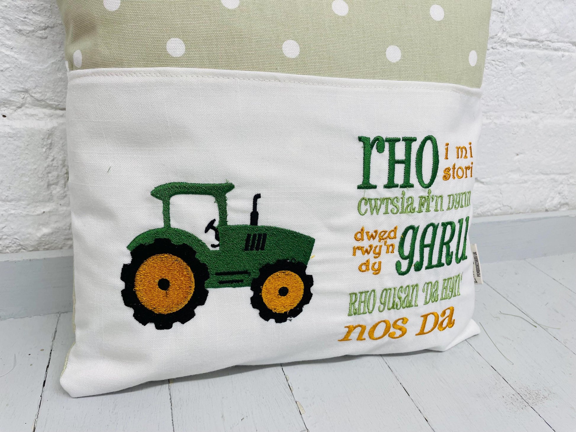 Book Cushion-Children's Reading Pillow~Personalised Cushion with Pocket-Green Tractor Pillow~Book Lovers Gift~Travel Pillow-