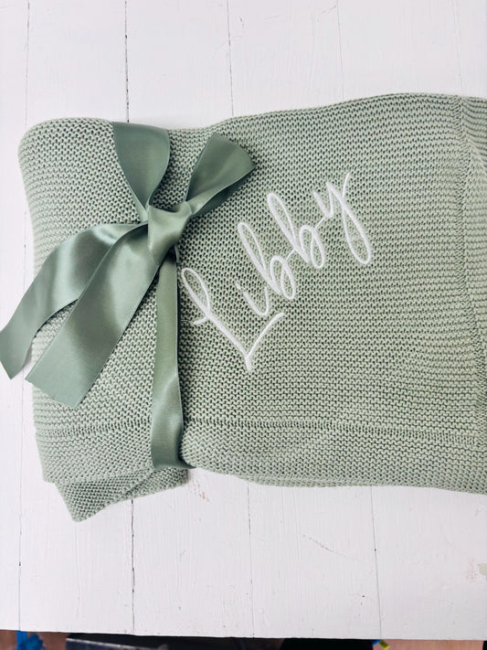 Personalised Baby knitted Blanket – Custom Embroidered Name | Newborn Gift | Baby Shower Present | Keepsake Blanket| Personalised.