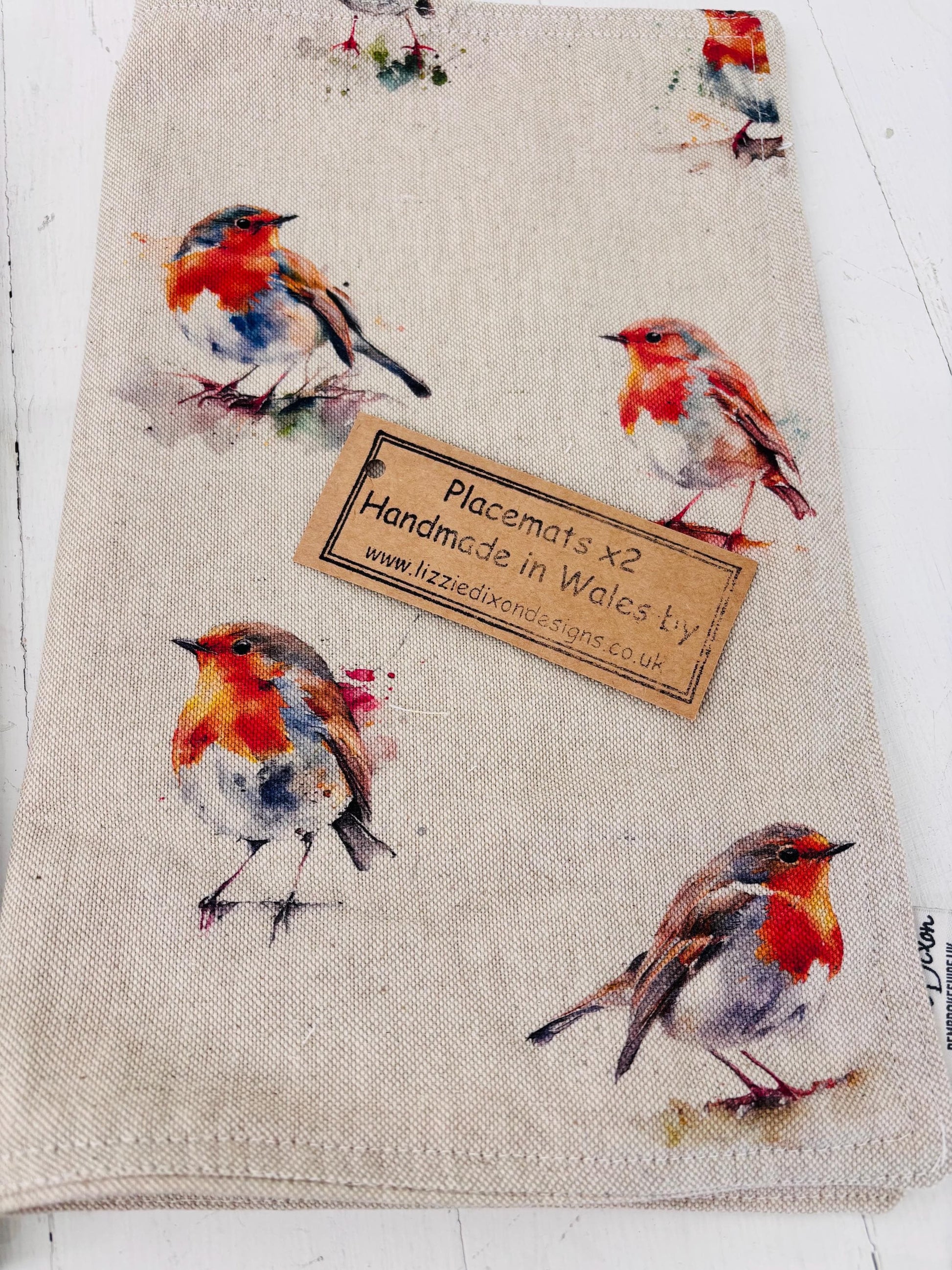 Festive Robin Print fabric Placemat (set of2)