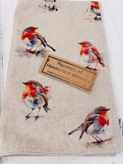 Festive Robin Print fabric Placemat (set of2)