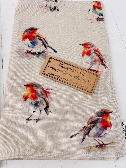 Festive Robin Print fabric Placemat (set of2)