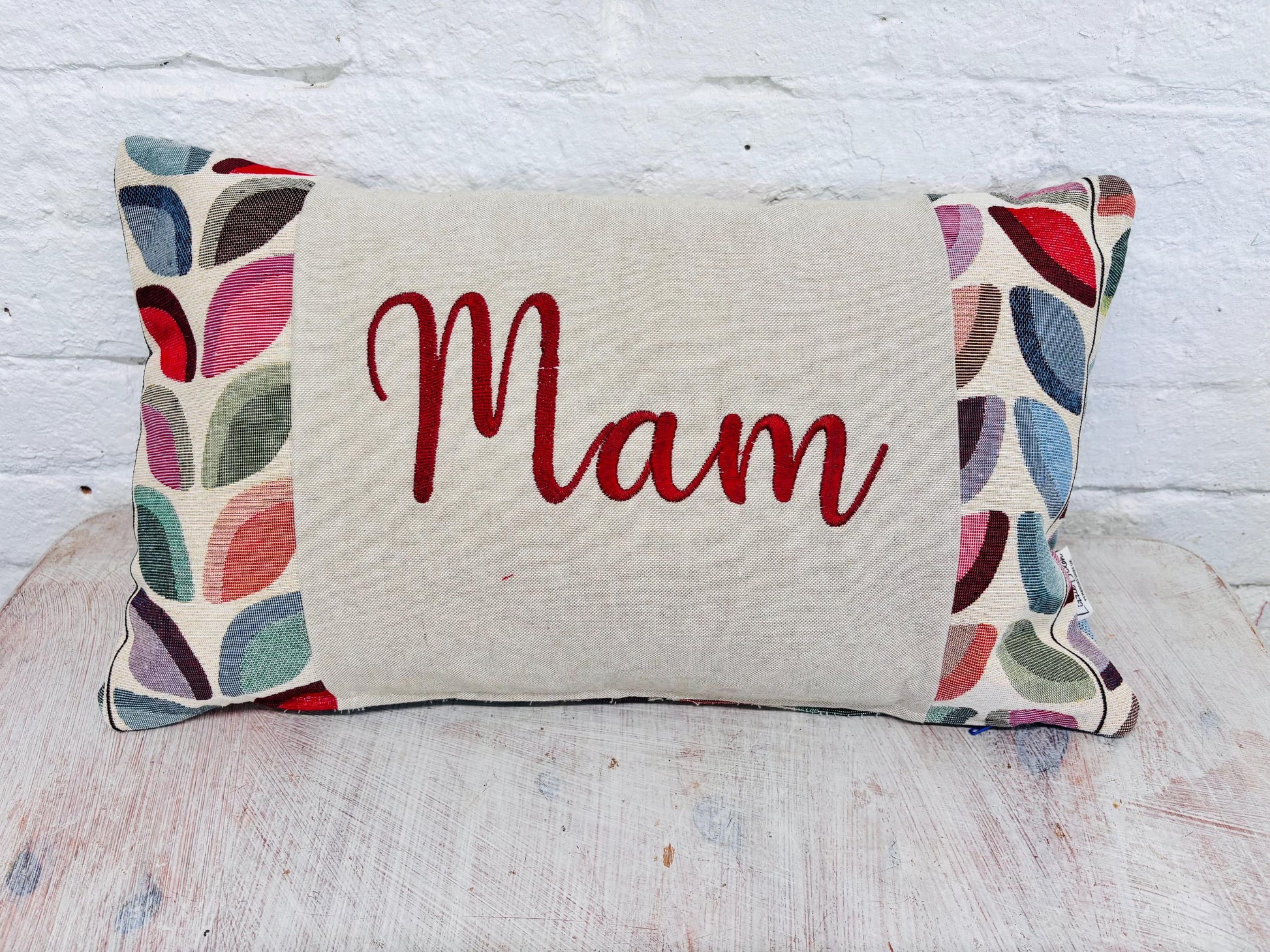 Mam Welsh Cushion Cover, Embroidered Mother’s Day Pillow, Welsh Gift, Tapestry Fabric Cushion, Handmade Welsh Decor, Lumbar style