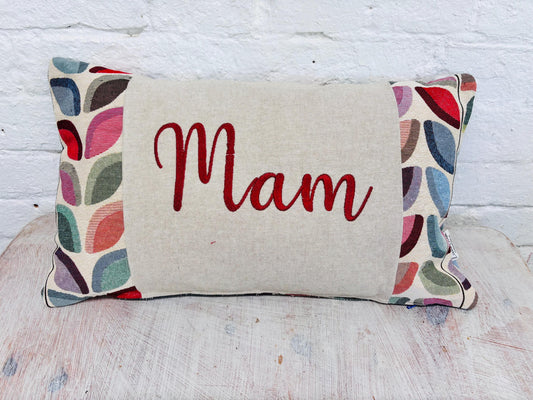 Mam Welsh Cushion Cover, Embroidered Mother’s Day Pillow, Welsh Gift, Tapestry Fabric Cushion, Handmade Welsh Decor, Lumbar style