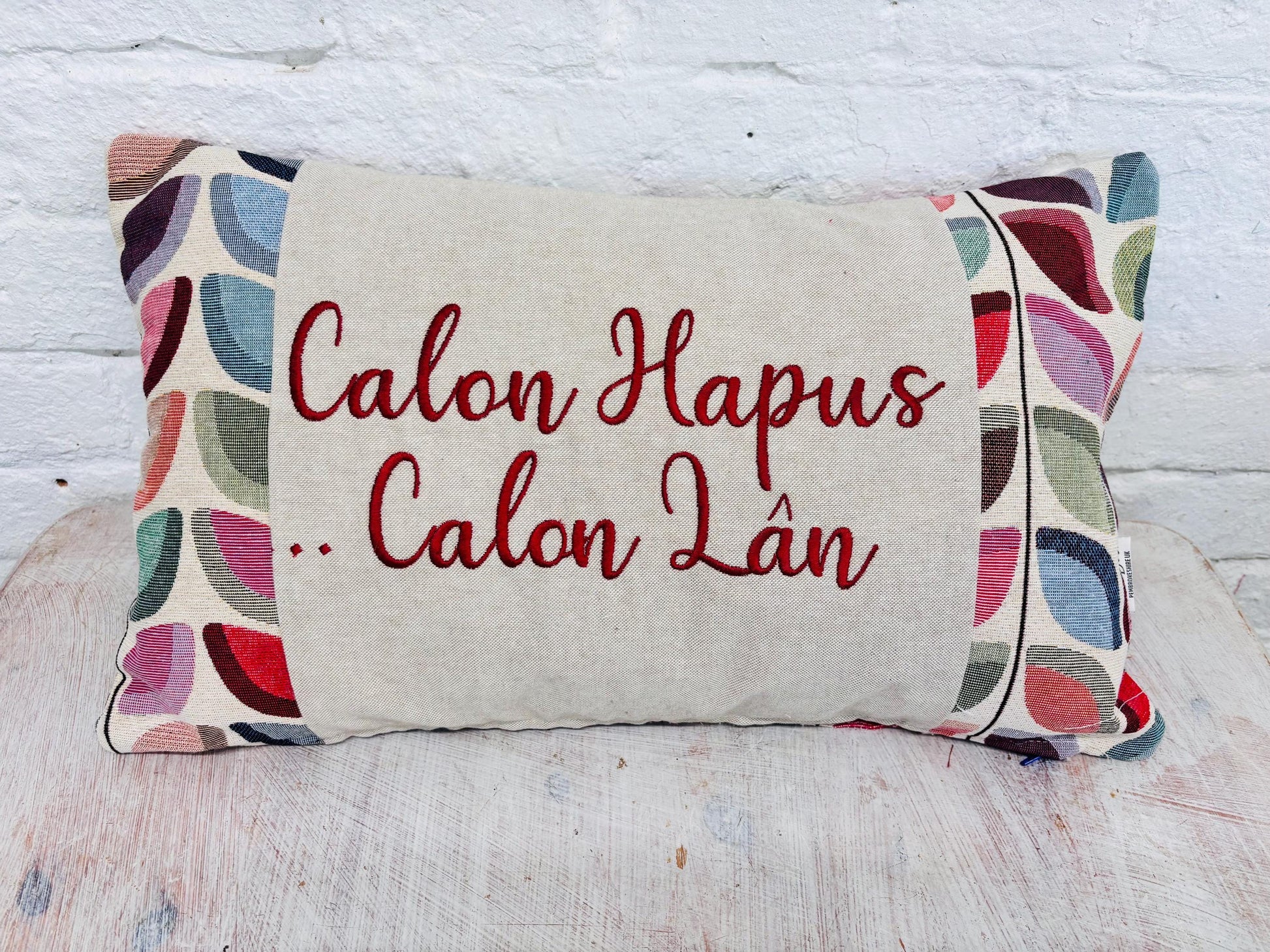 Cartref Welsh Cushion Cover, Embroidered , Welsh Gift, Tapestry Fabric Cushion, Handmade Welsh Decor, Lumbar style