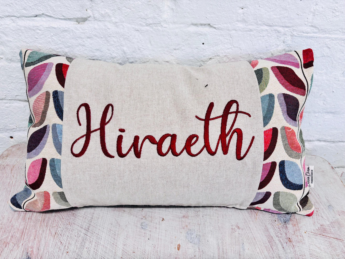Cartref Welsh Cushion Cover, Embroidered , Welsh Gift, Tapestry Fabric Cushion, Handmade Welsh Decor, Lumbar style