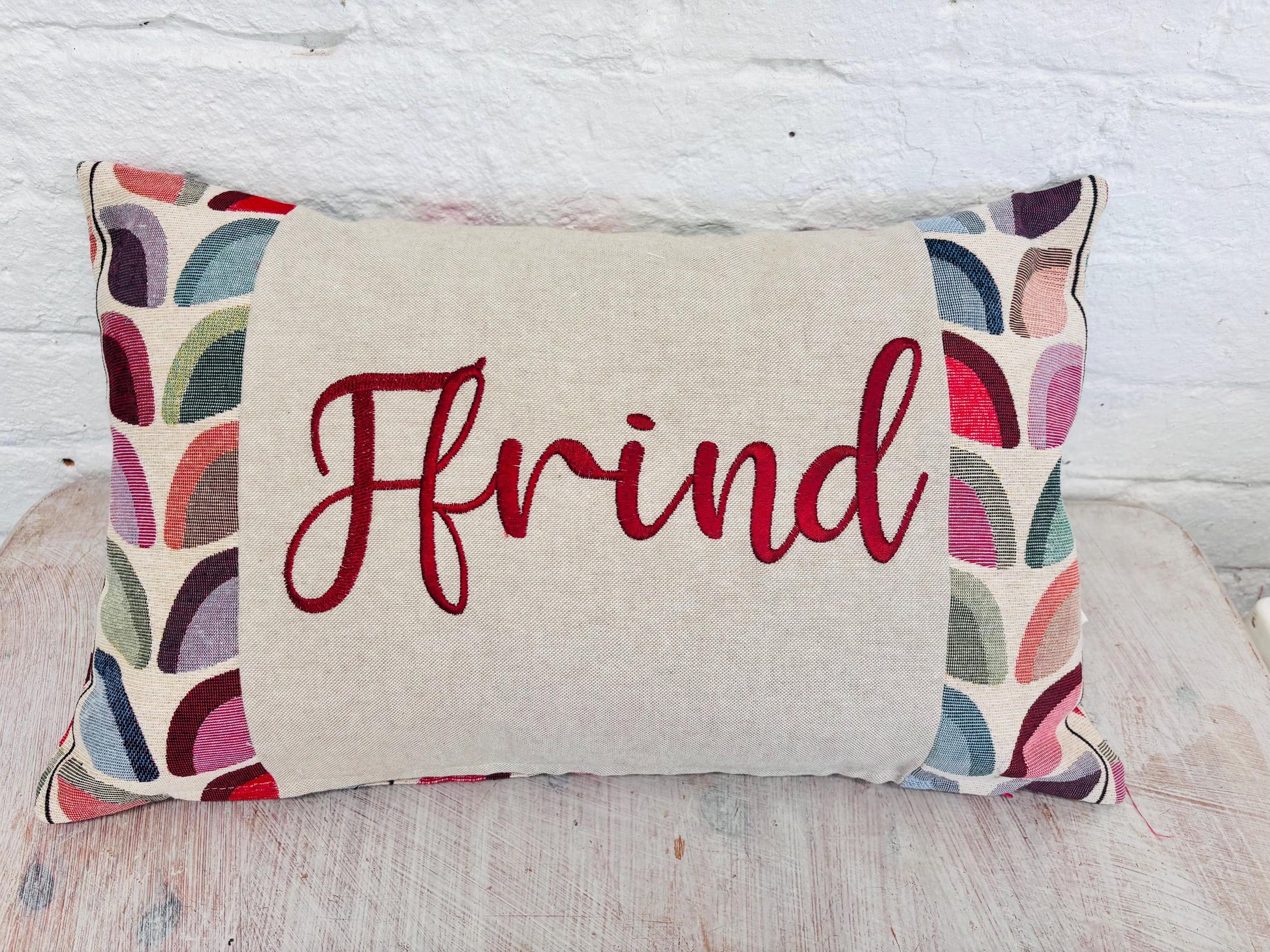 Cartref Welsh Cushion Cover, Embroidered , Welsh Gift, Tapestry Fabric Cushion, Handmade Welsh Decor, Lumbar style