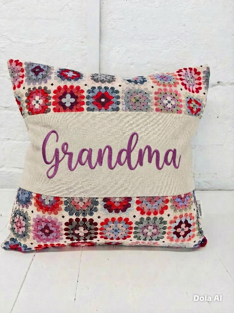 Granny Square Crochet style Cushion, Personalised Mother's Day Gift