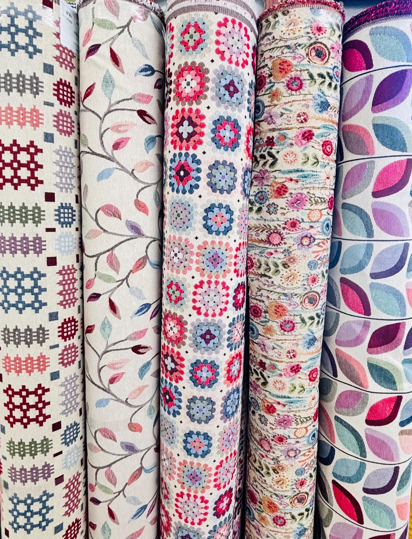 photo of a selection of tapestry fabric available see other listings