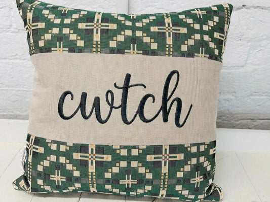 Vintage Cross Welsh Blanket Cwtch Cushion. Cwtch Cushion