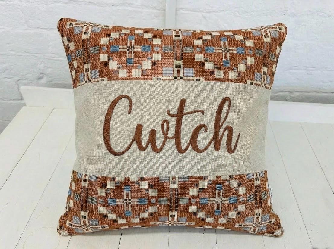 Vintage Cross Welsh Blanket Cwtch Cushion. Cwtch Cushion