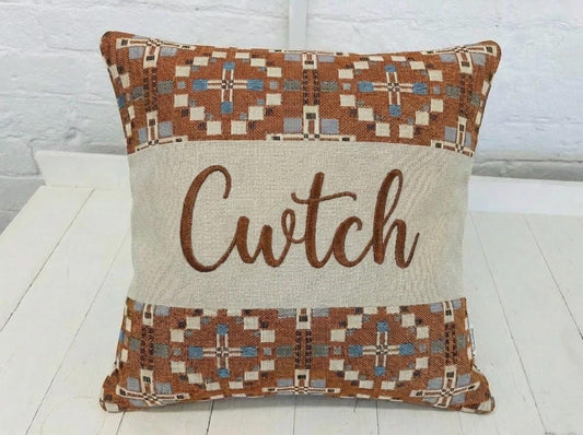 Vintage Cross Welsh Blanket Cwtch Cushion. Cwtch Cushion