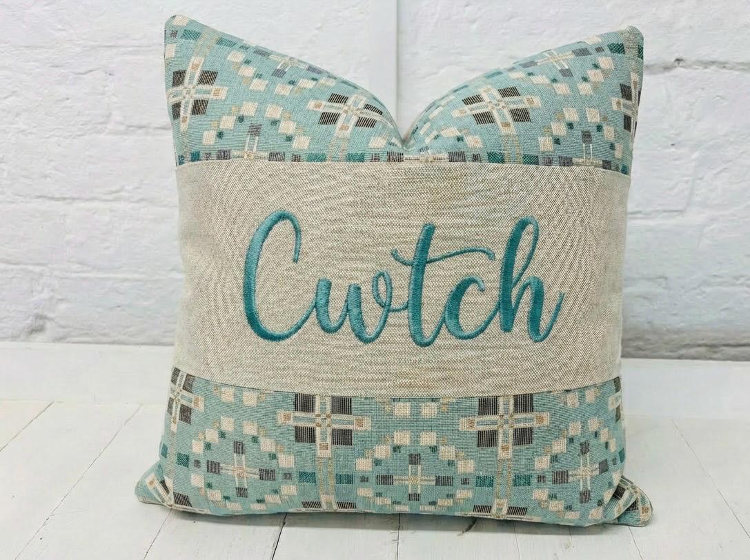 Vintage Cross Welsh Blanket Cwtch Cushion. Cwtch Cushion