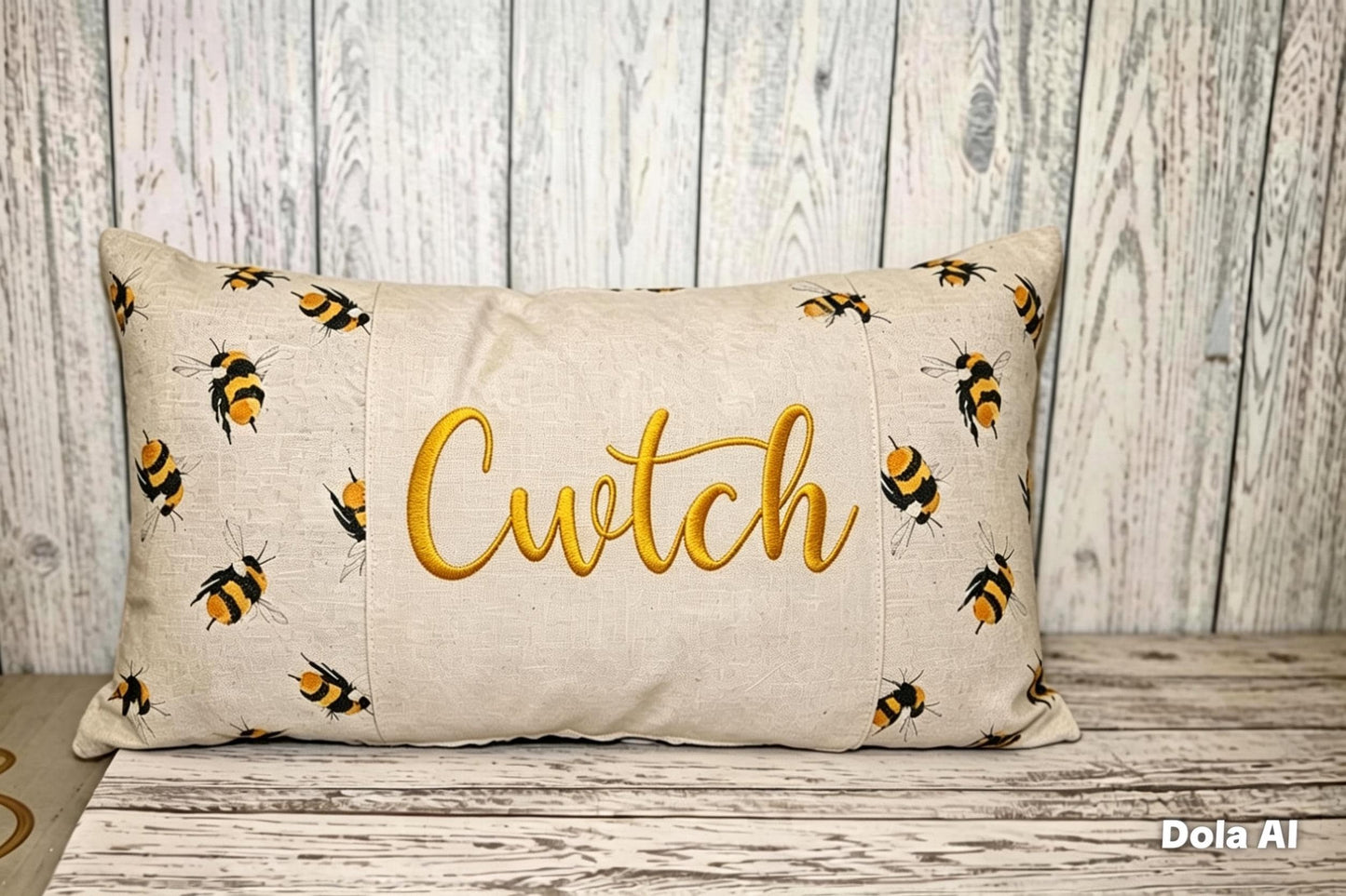 Cwtch Bee fabric rectangle cushion