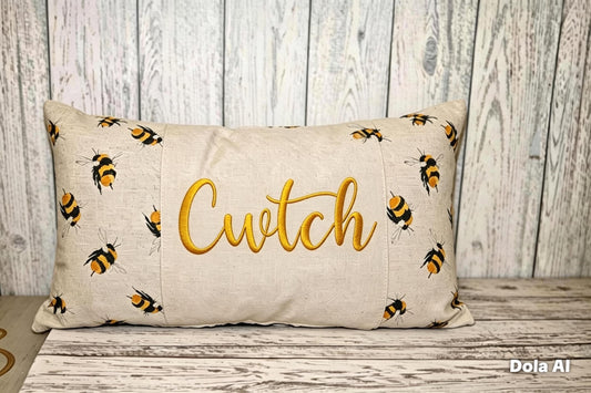Cwtch Bee fabric rectangle cushion