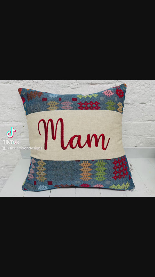 Mam Welsh Blanket style 16” Square Cushion- Panel Cushion
