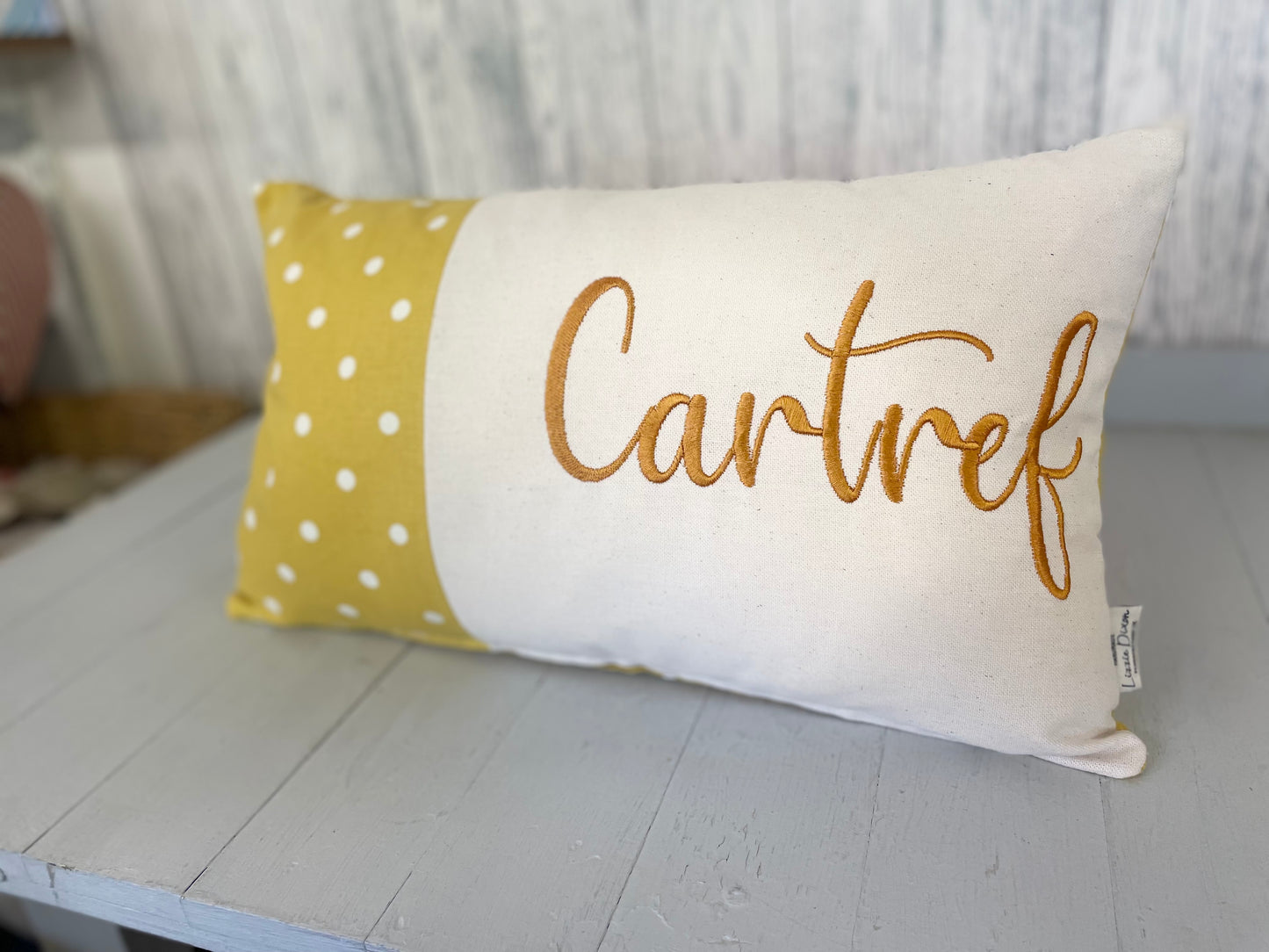 Mustard Dotty Cartref Long Panel Cushion